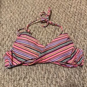Victoria’s Secret Wrap Halter Bikini Sweet Top Pink Multicolored Stripes